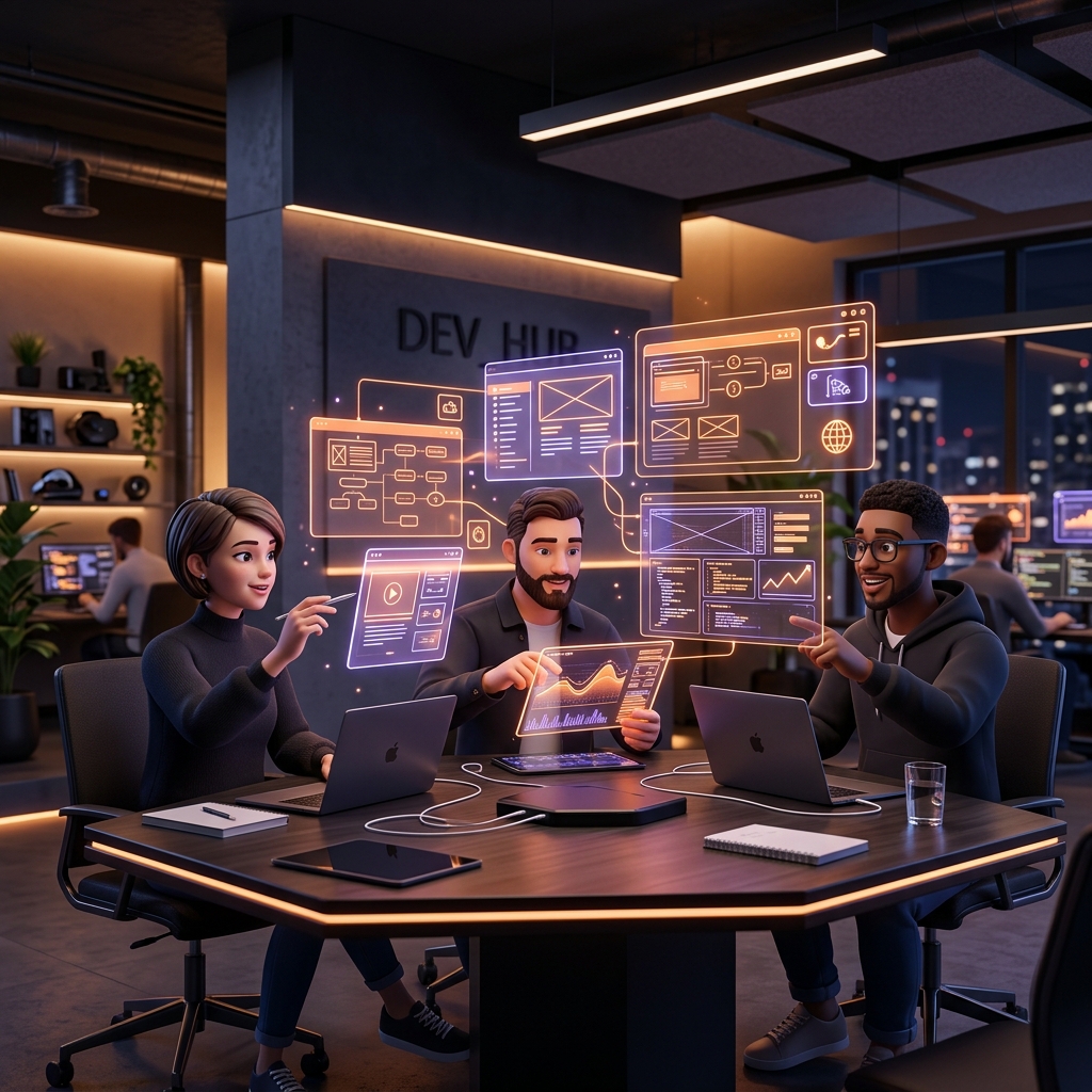 Our design and development team discussing analytics dashboard